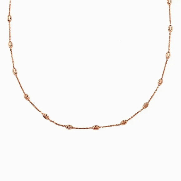 Oval Moon Station Chain Necklace 14kt Rose Gold Over Sterling Silver.